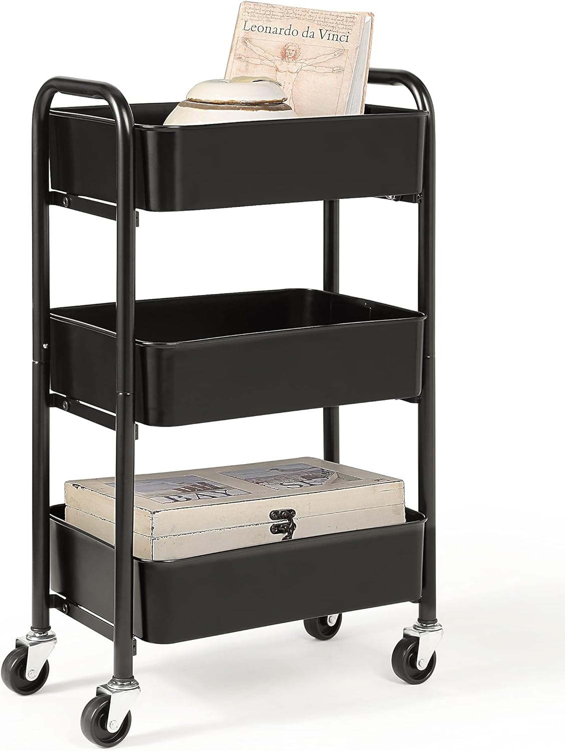 230527202707818_1 SunnyPoint 3-Tier Delicate Compact Rolling Metal Storage Organizer - Mobile Utility Cart Kitchen/Under Desk Cart with Caster Wheels (Turq, Compact (15.5" X 26.8" X 10.27")) - Image 1